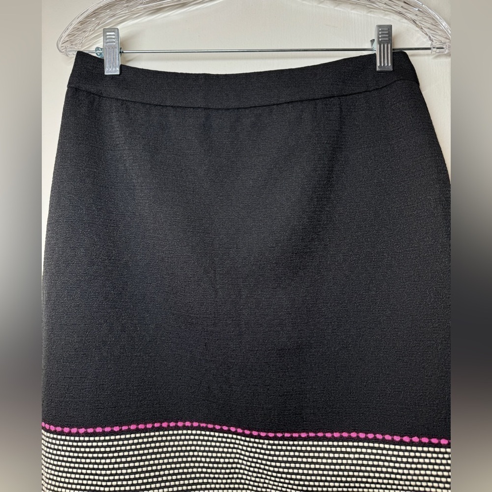 Trina Turk Pencil A Line Textured Cotton Wool Blend Black Pink Striped Skirt 2 - Picture 3 of 13